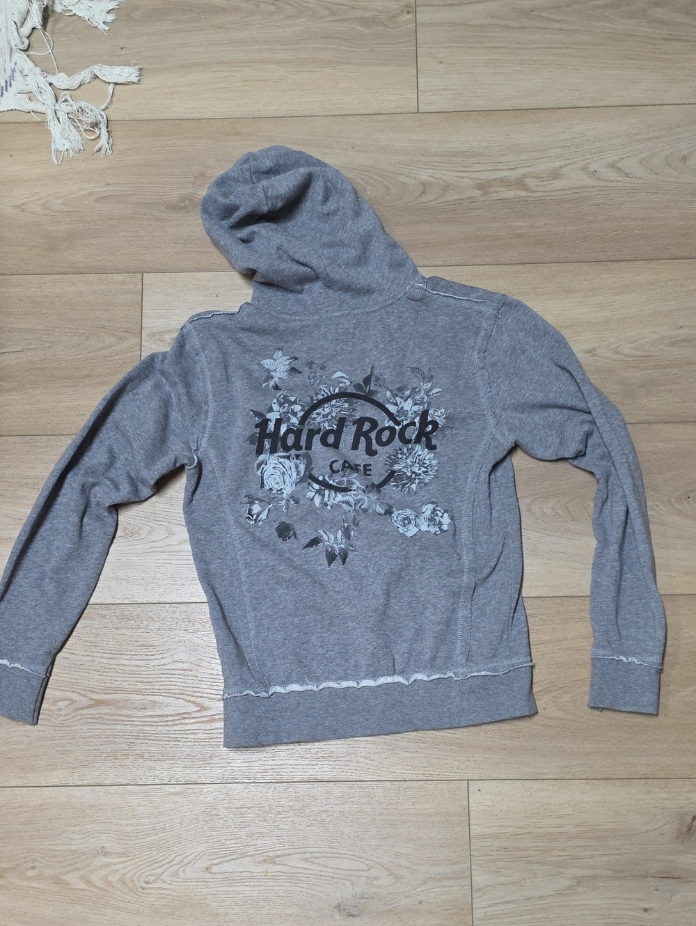 Hard Rock Cafe Gray Zip-Up Hoodie with Floral Logo Back Print